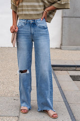 Flying Monkey Distressed Raw Hem Jeans - Light Wash