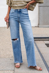 Flying Monkey Distressed Raw Hem Jeans - Light Wash