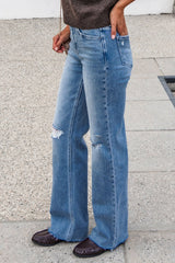 Flying Monkey Distressed Wide Leg Jeans - Light Wash