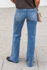 Flying Monkey Distressed Wide Leg Jeans - Light Wash