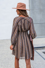 Genevieve Floral Striped Mini Dress — Mocha