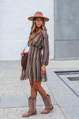 Genevieve Floral Striped Mini Dress — Mocha
