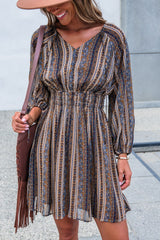 Genevieve Floral Striped Mini Dress — Mocha