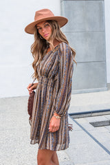Genevieve Floral Striped Mini Dress — Mocha