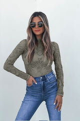 Green Mock Neck Fishnet Top