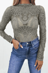 Green Mock Neck Fishnet Top