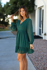 Green Swiss Dot Ruffled Mini Dress - FINAL SALE
