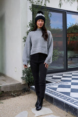Grey Wide Sleeve Ribbed Mock Neck Sweater - FINAL SALE