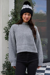 Grey Wide Sleeve Ribbed Mock Neck Sweater - FINAL SALE