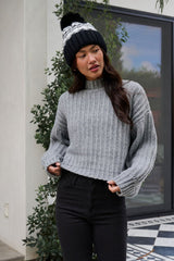 Grey Wide Sleeve Ribbed Mock Neck Sweater - FINAL SALE