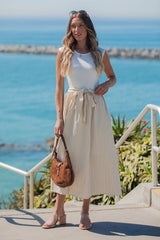 Harbor Stripe Tie Midi Dress - Taupe