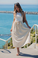 Harbor Stripe Tie Midi Dress - Taupe