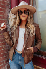Hooded Sweatshirt Vegan Leather Camel Jacket
