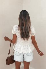 Ivory Crochet Peplum Top