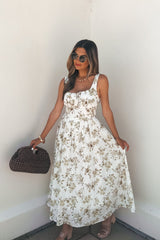 Jen Floral Corset Midi Dress - Cream