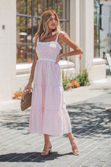 Juliette Crochet Tiered Midi Dress - Pink - FINAL SALE