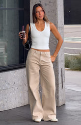Just My Type Mid Rise Wide Leg Jeans Sesame Wash