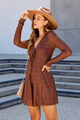 Lace Tie Romper - Brown