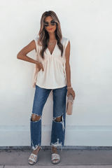 Lena's Carefree Afternoon Cream Babydoll Top