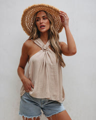 Light Taupe Cross Front Halter Top