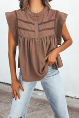 Lola Button Up Lace Top - Mocha