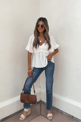 Lola White Ruffled Babydoll Top