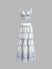 Santorini | Women's Embroidered Crop Top & Maxi Skirt Co-Ord Set