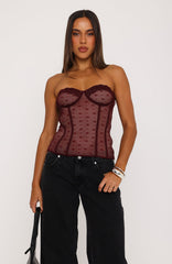 Steal The Show Strapless Lace Trim Bustier Burgundy