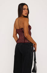 Steal The Show Strapless Lace Trim Bustier Burgundy
