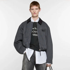 Acne Studios SS25 Men's and Women's Barn Logo Patch Fitted Zip Off Shoulder Long Sleeve Bomber Jacket #332324