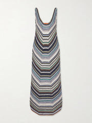 Striped metallic crochet-knit midi dress