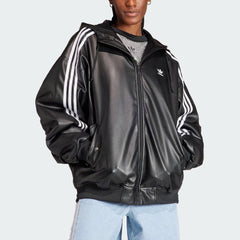Adidas Originals Men's And Women's Spring And Fall Models Three Stripes Color Blocking Loose Sports Hooded Leather Jacket #98641