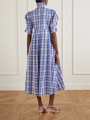 Venetia ruffled checked cotton-blend midi dress
