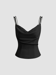 Chiffon Cowl Neck Lettuce Trim Cami Top