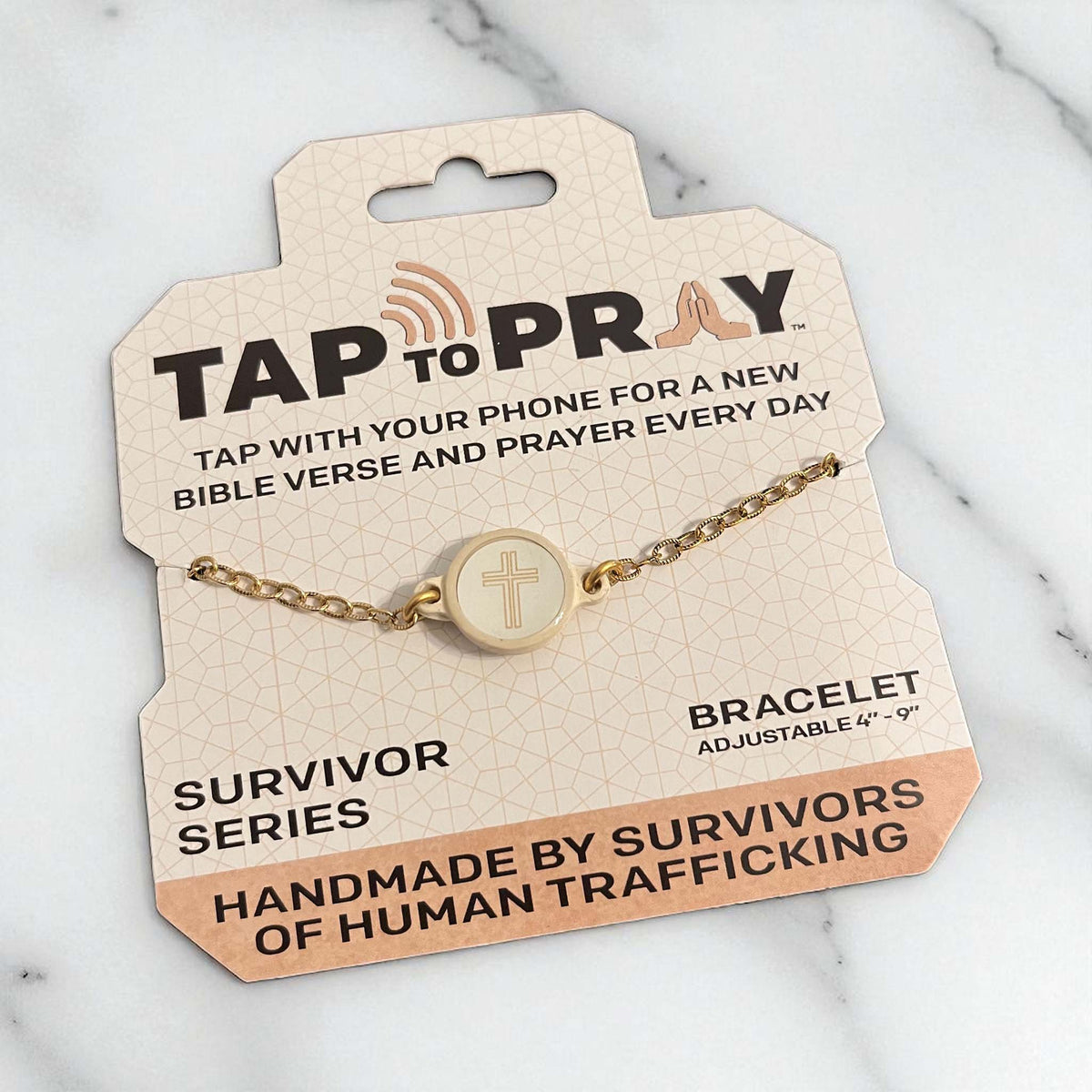 Tap To Pray 14K Gold Bracelet with Vanilla Cross