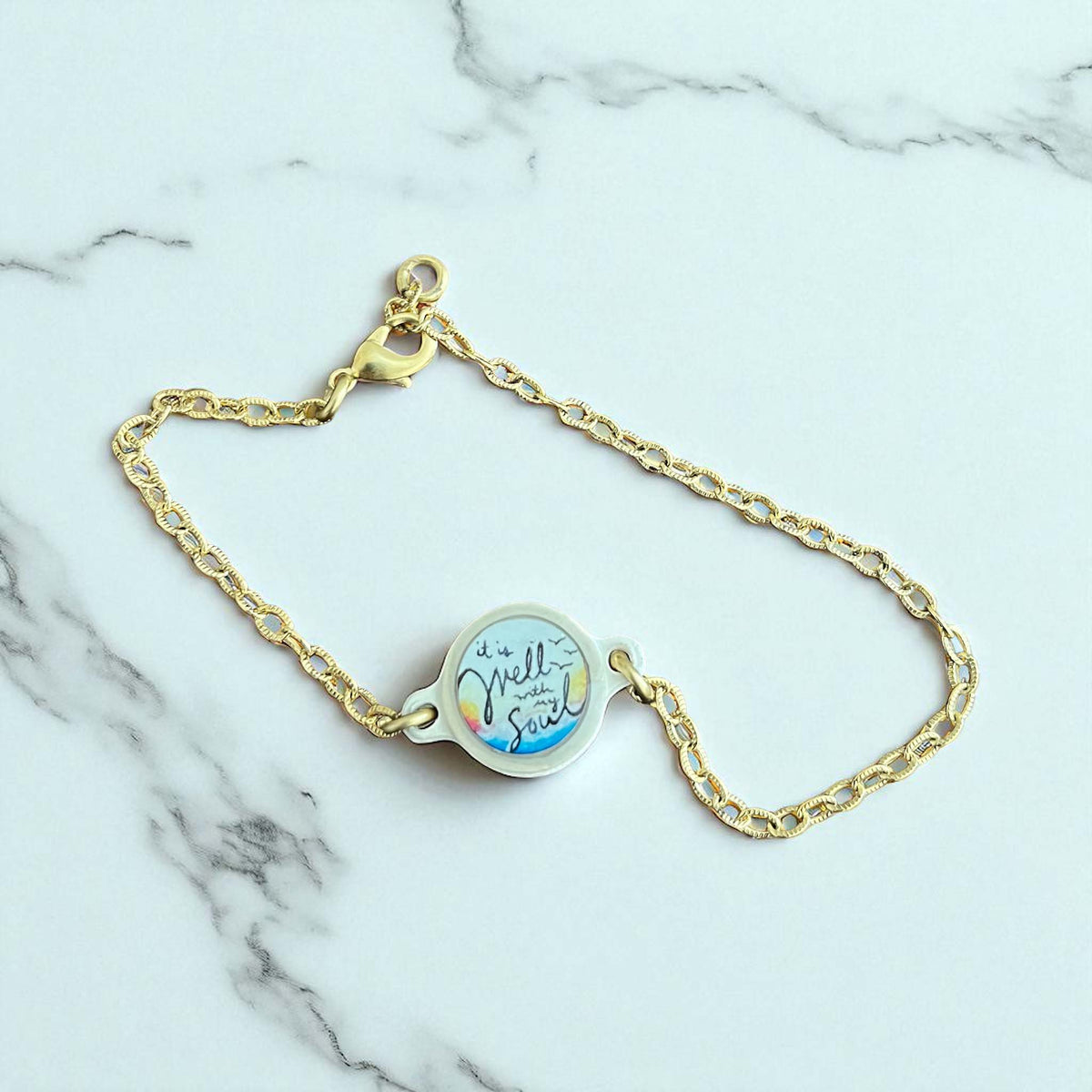 Tap To Pray It Is Well 14K Gold Bracelet