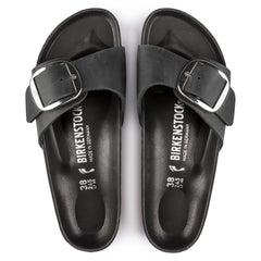 Women's Madrid Oiled Leather Big Buckle Sandals in Black