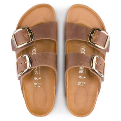 Women's Arizona Oiled Leather Big Buckle Sandals in Cognac