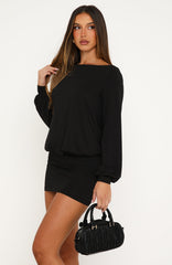 Off The Market Long Sleeve Mini Dress Black