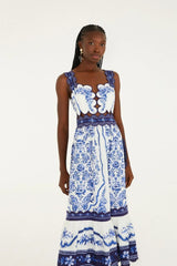Off-White Porcelain Garden Cut-Out Midi Dress