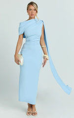 Visenta Midi Dress - Asymmetrical Sleeve Dress in Blue