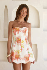 Crimson Bloom Strapless Mini Dress Floral