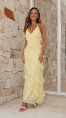 Women's Ruffle Maxi Dress – Halter Neck. Tiered Layers