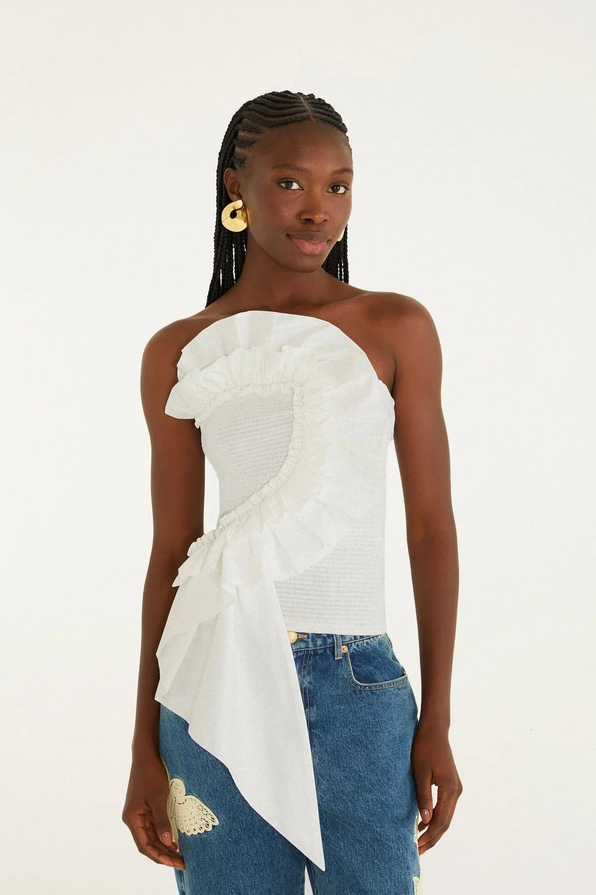 White Smocked Strapless Top