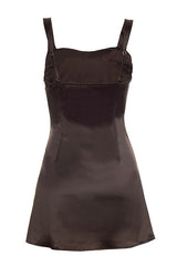 Brown Satin Square A-line Mini Dress