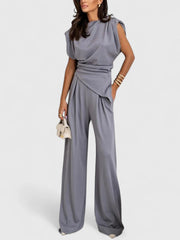 Laiza | Women's Draped Two-Piece Set Wide Leg Pants Occasion Outfit