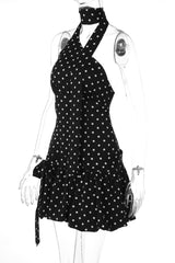 Black Polka Dot One-Shoulder Mini A-Line Dress