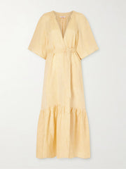 Audacieuse belted tiered linen midi dress