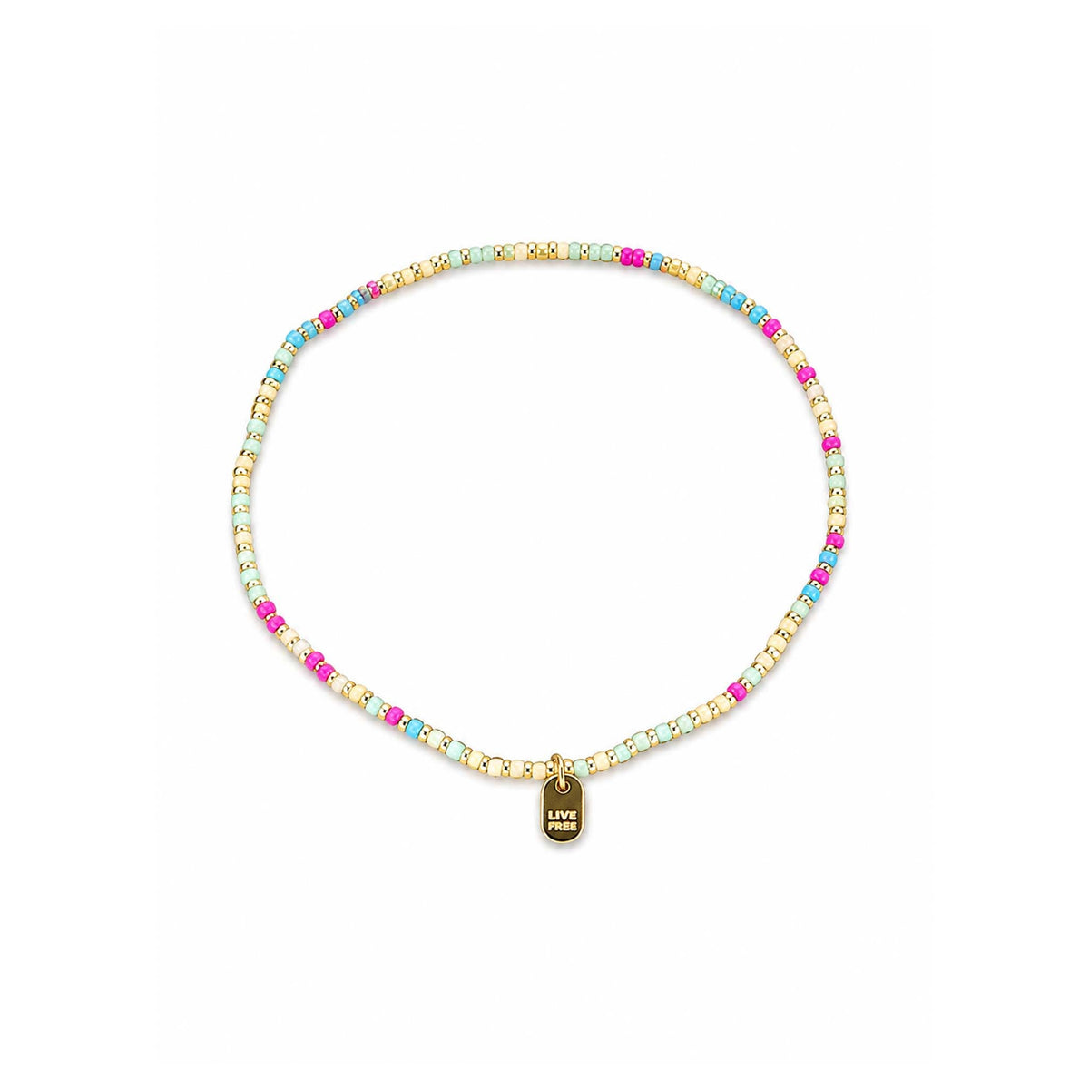 Multicolor Seed Bead Stretch Anklet in Gold