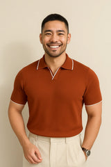 Short Sleeve Knit Polo – Contrast Trim. Slim Fit